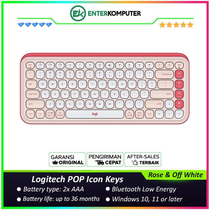 Logitech POP Icon Keys Compact Wireless Keyboard with Bold Design and Customizable Action Keys - Rose & Off White - foto 1