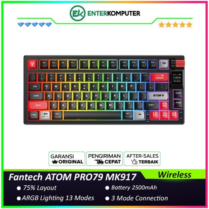 Fantech ATOM PRO79 MK917 Tri Mode Connection Mechanical Gaming Keyboard with Smart Display - Black (Blue Switch) - foto 1