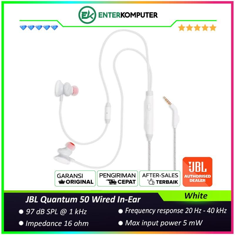 JBL Quantum 50 Wired In-Ear Gaming Headset with Volume Slider and Mic Mute - White - foto 1