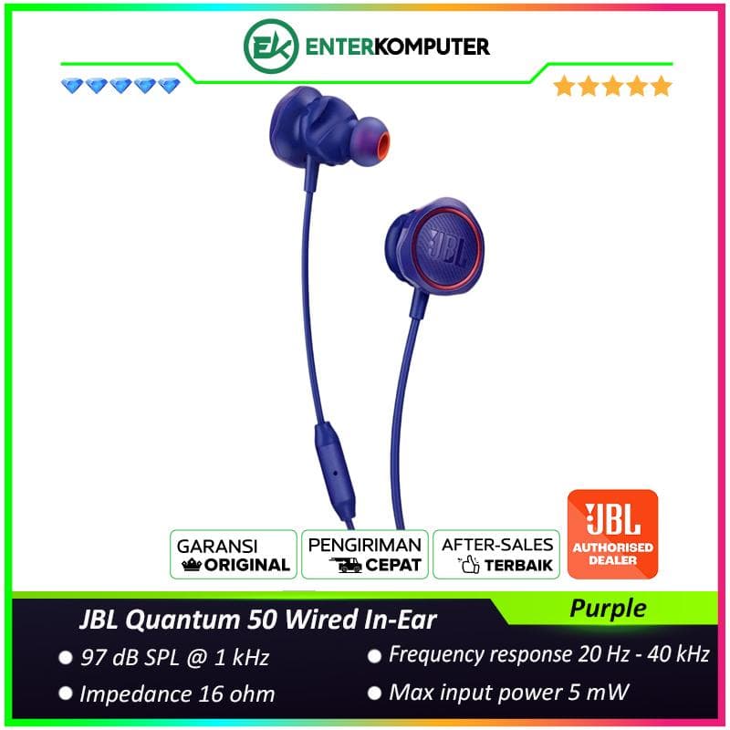 JBL Quantum 50 Wired In-Ear Gaming Headset with Volume Slider and Mic Mute - Purple - foto 1