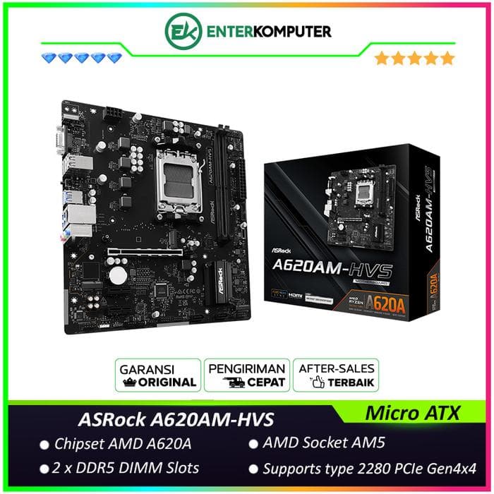 ASRock A620AM-HVS (AM5, AMD A620A, DDR5, USB3.2 Type-C, SATA3) - foto 1