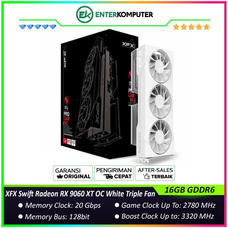 XFX Swift Radeon RX 9060 XT 16GB GDDR6 OC White Triple Fan Gaming Edition - RX-96TS316W7 - foto 1