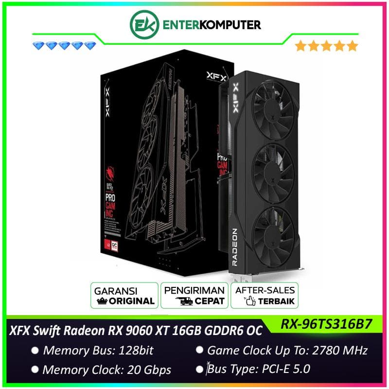 XFX Swift Radeon RX 9060 XT 16GB GDDR6 OC Triple Fan Gaming Edition - RX-96TS316B7 - foto 1