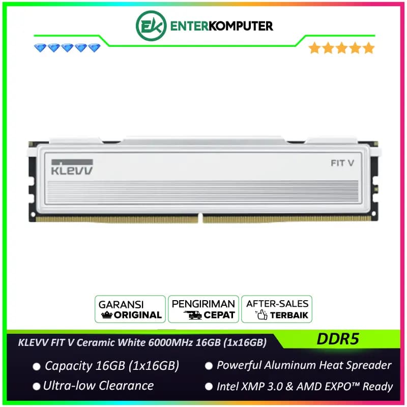 KLEVV FIT V Ceramic White DDR5 PC48000 6000MHz 16GB (1x16GB) 28-36-36-76 - KD5AGU880-60B280Q - foto 1