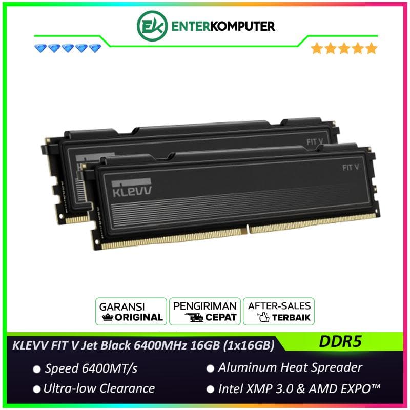 KLEVV FIT V Jet Black DDR5 PC51200 6400MHz 32GB (2x16GB) 32-38-38-78 - KD5AGU880-64A320L - foto 1