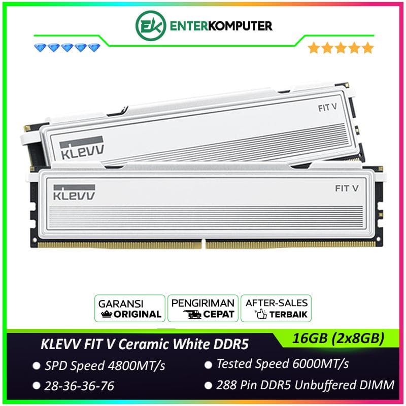 KLEVV FIT V Ceramic White DDR5 PC48000 6000MHz 16GB (2x8GB) 28-36-36-76 - KD58GU880-60B280F - foto 1