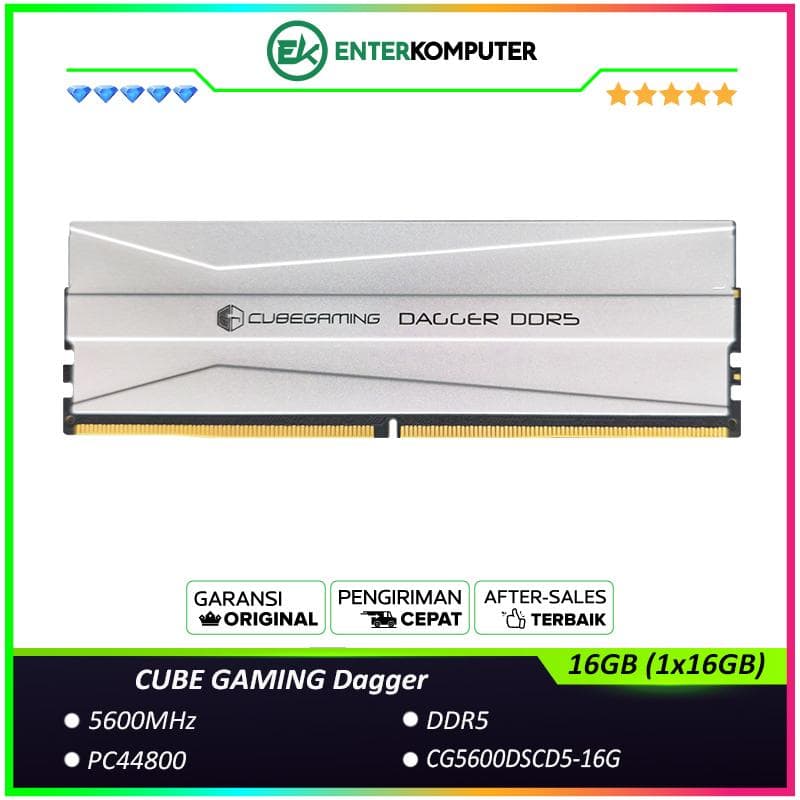 CUBE GAMING Dagger DDR5 5600MHz PC44800 16GB (1x16GB) - CG5600DSCD5-16G - Chipset By Micron - foto 1