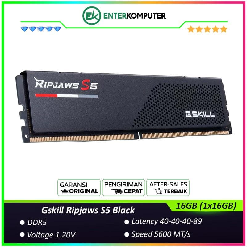 Gskill Ripjaws S5 Black DDR5 PC44800 5600MHz 16GB (1x16GB) 40-40-40-89 - F5-5600J4040C16GX1-RS5K - foto 1