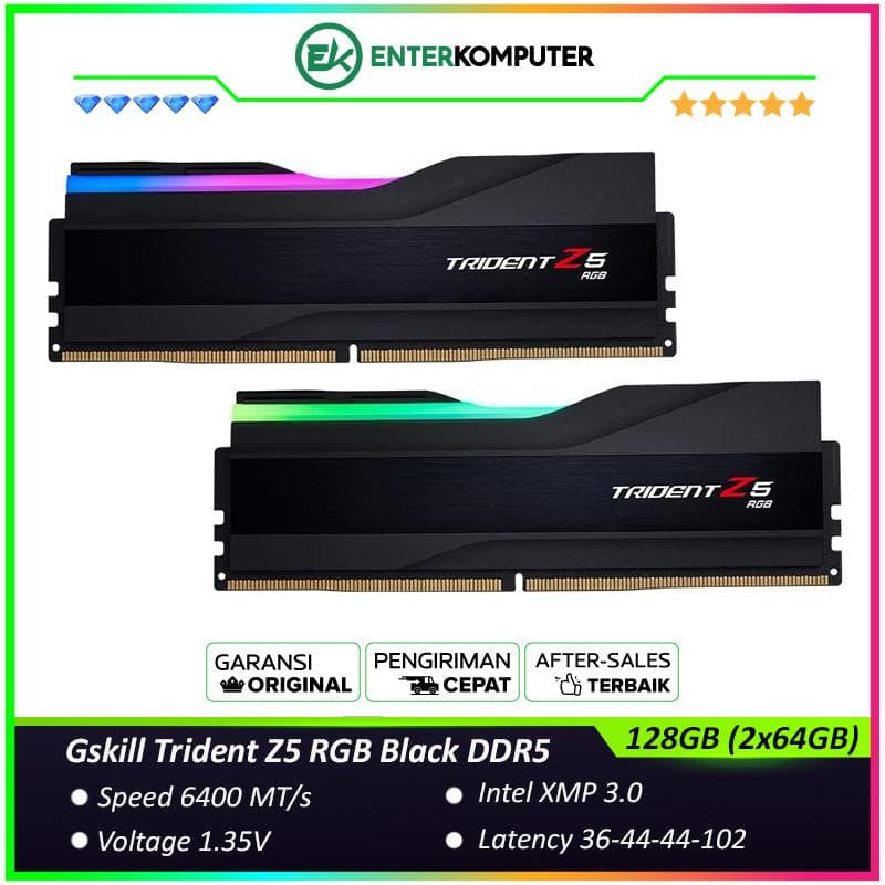 Gskill Trident Z5 RGB Black DDR5 PC51200 6400MHz 128GB (2x64GB) 36-44-44-102 - F5-6400J3644F64GX2-TZ5RK - foto 1