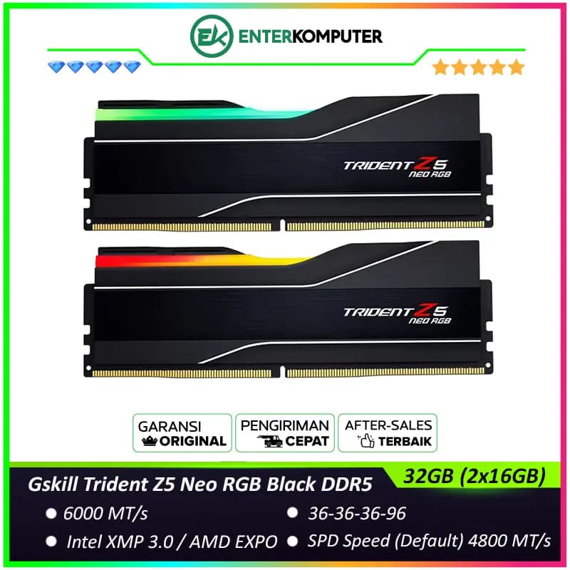 Gskill Trident Z5 Neo RGB Black DDR5 PC48000 6000MHz 32GB (2x16GB) 36-36-36-96 - F5-6000J3636F16GX2-TZ5NR - foto 1