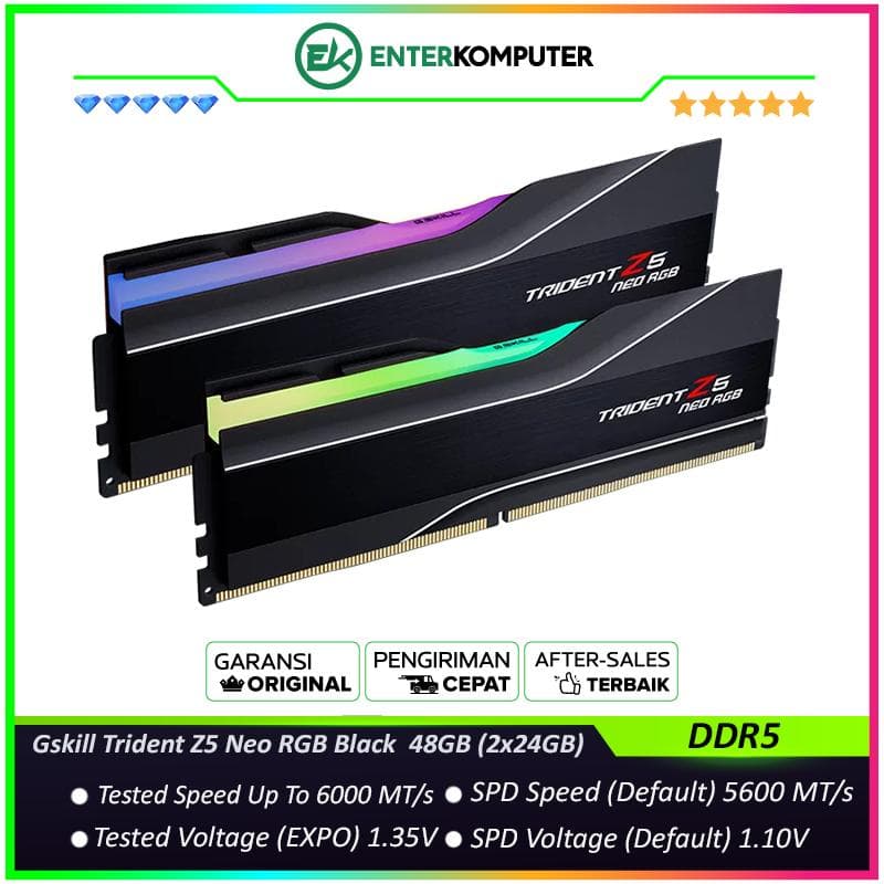 Gskill Trident Z5 Neo RGB Black DDR5 PC48000 6000MHz 48GB (2x24GB) 40-48-48-96 - F5-6000J4048F24GX2-TZ5NR - foto 1