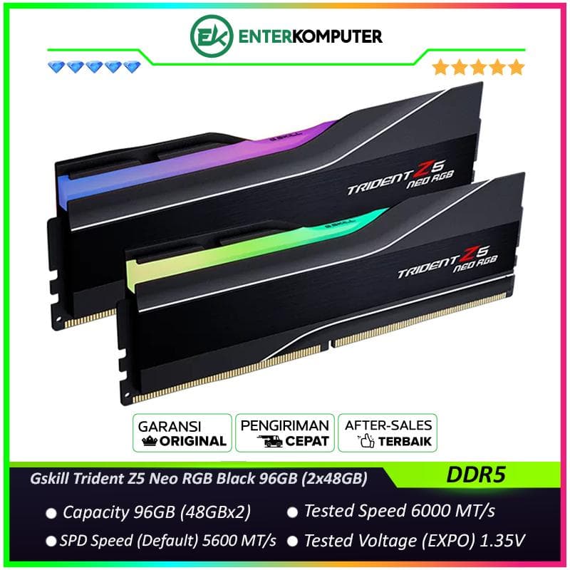 Gskill Trident Z5 Neo RGB Black DDR5 PC48000 6000MHz 96GB (2x48GB) 30-36-36-96 - F5-6000J3036F48GX2-TZ5NR - foto 1
