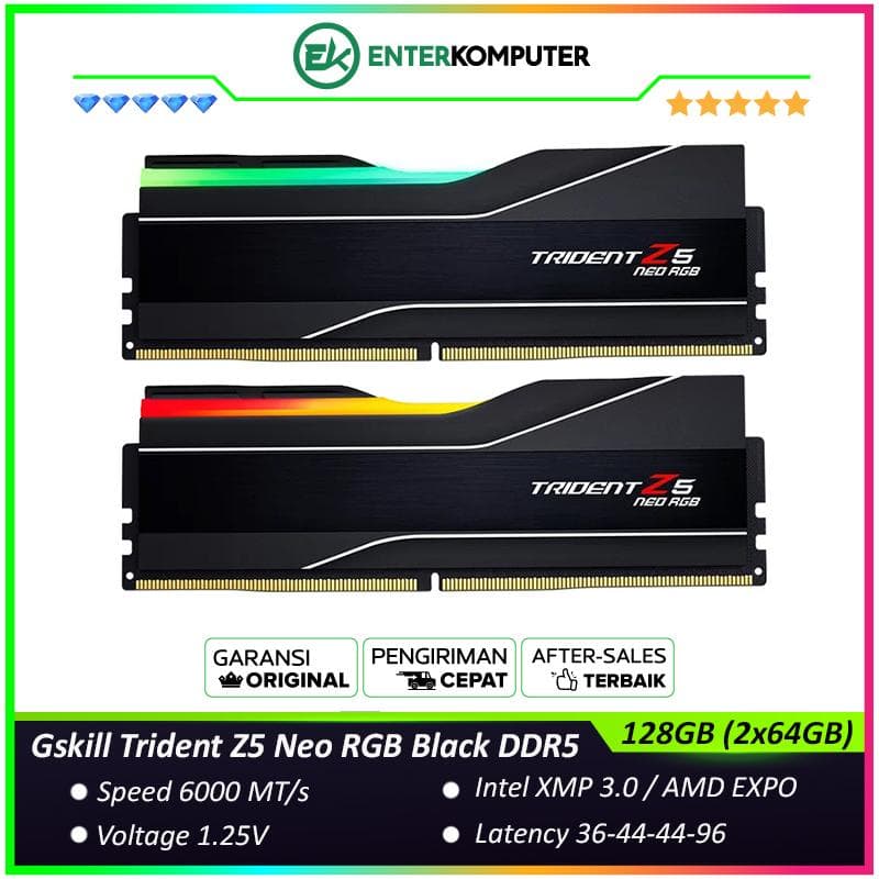 Gskill Trident Z5 Neo RGB Black DDR5 PC48000 6000MHz 128GB (2x64GB) 36-44-44-96 - F5-6000J3644D64GX2-TZ5NR - foto 1