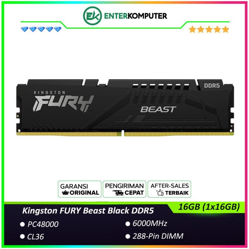 Kingston FURY Beast Black DDR5 PC48000 6000MHz 16GB (1x16GB) 36-44-44 - KF560C36BBE2-16 - foto 1