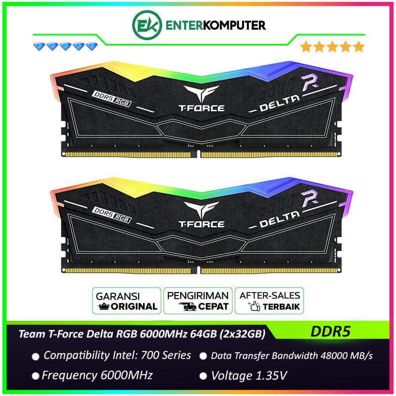 Team T-Force Delta RGB Black DDR5 PC48000 6000MHz 64GB (2x32GB) 38-38-38-78 - FF3D564G6000HC38ADC01 - foto 1