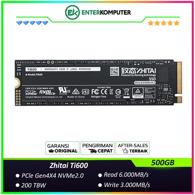 Zhitai Ti600 500GB M.2 NVME PCIe Gen4x4 - R 6.000MB/s W 3.000MB/s - foto 1