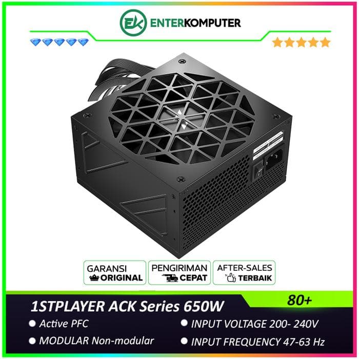 1STPLAYER ACK Series 650W HA-650AC1 80+ Certified with Embossed Cable - Active PFC - 140MM Hydraulic Bearing - Premium Quality Capacitors - 5 Years Warranty - foto 1