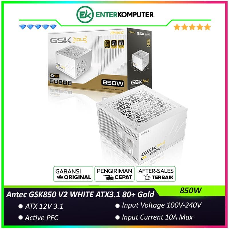 Antec GSK850 V2 WHITE ATX3.1 850W - 80+ Gold Certified - Full Modular - ATX3.1 and PCIe 5.1 Ready - High-Quality Braided Cable - Japanese Main Capacitors - 10 Years Warranty - foto 1