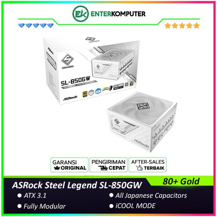 ASRock Steel Legend White SL-850GW 850W 80 PLUS GOLD ATX3.1 & PCIe5.1 Fully Modular - foto 1