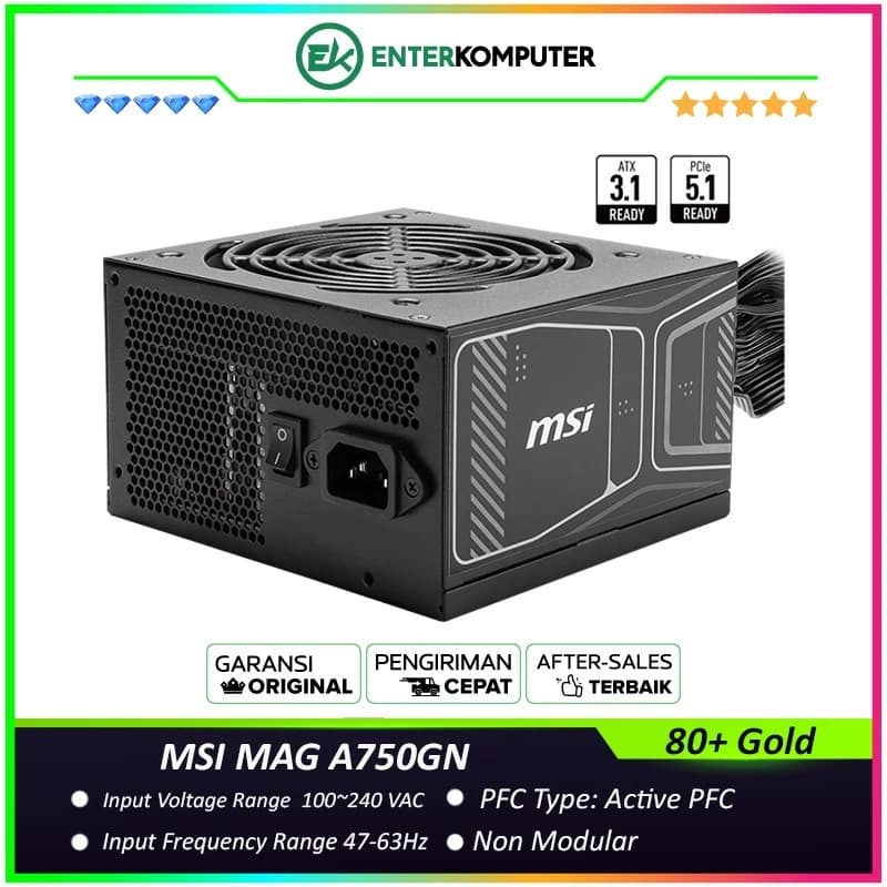 MSI MAG A750GN PCIE5 750W 80 Plus Gold Non-Modular - foto 1
