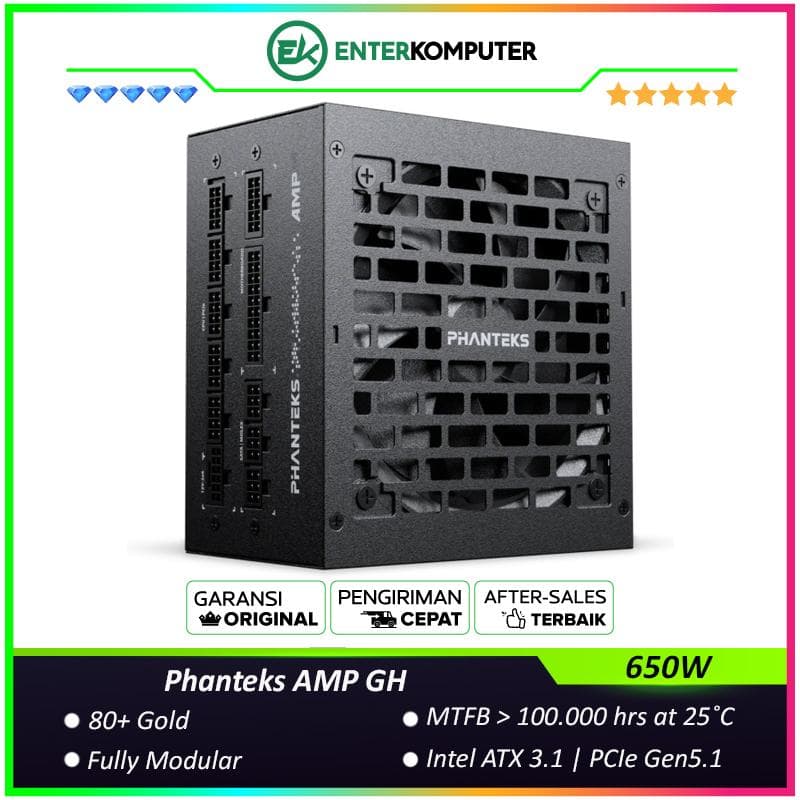 Phanteks AMP GH 650W 80+ Gold ATX 3.1 PCIe 5.1 Fully Modular - Black - foto 1