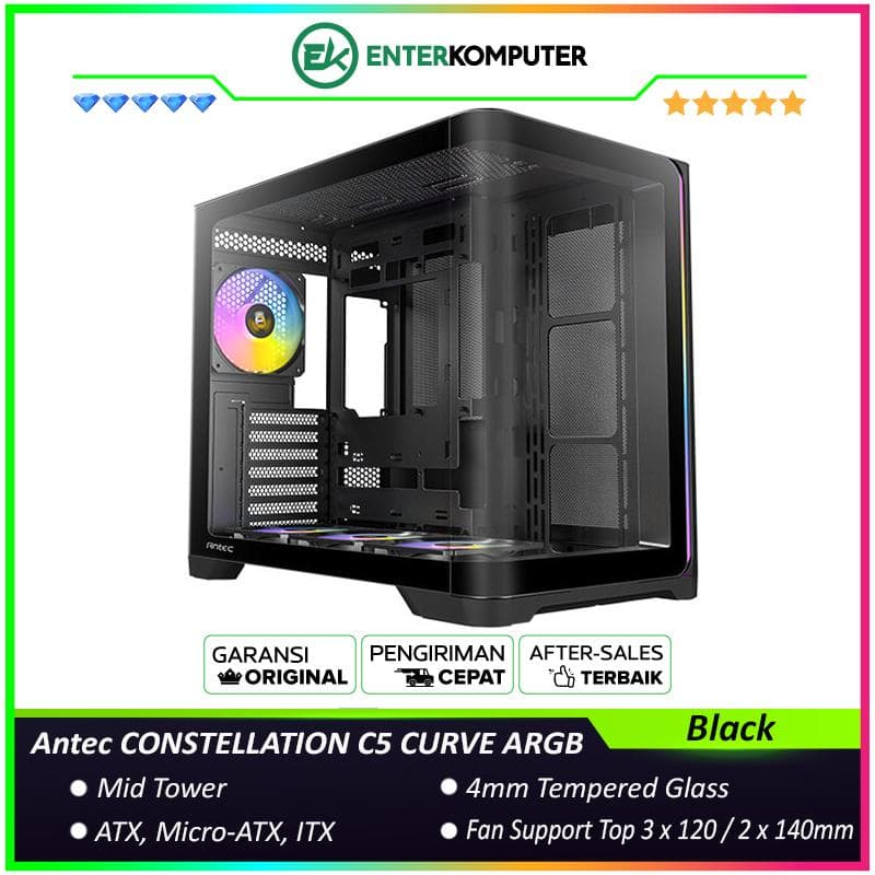 Antec CONSTELLATION C5 CURVE ARGB - Mid-Tower Gaming Case - Panoramic View - Dual Chamber Design - 4mm Tempered Curved Glass - Type-C 3.2 Gen 2 Ready - Free 3Pcs 120mm PWM ARGB Fans Reverse + 1Pcs 120mm PWM ARGB Fans - foto 1