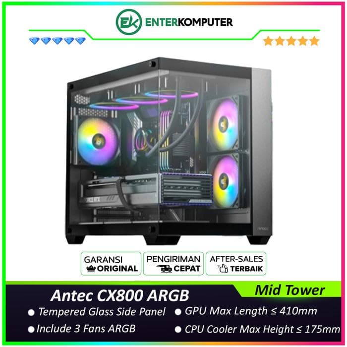 Antec CX800 ARGB - Mid Tower Gaming Case - Dual Chamber Design - 4mm Tempered Glass - Free 2Pcs 120mm ARGB Fans Reverse + 1Pcs 120mm ARGB Fans - foto 1