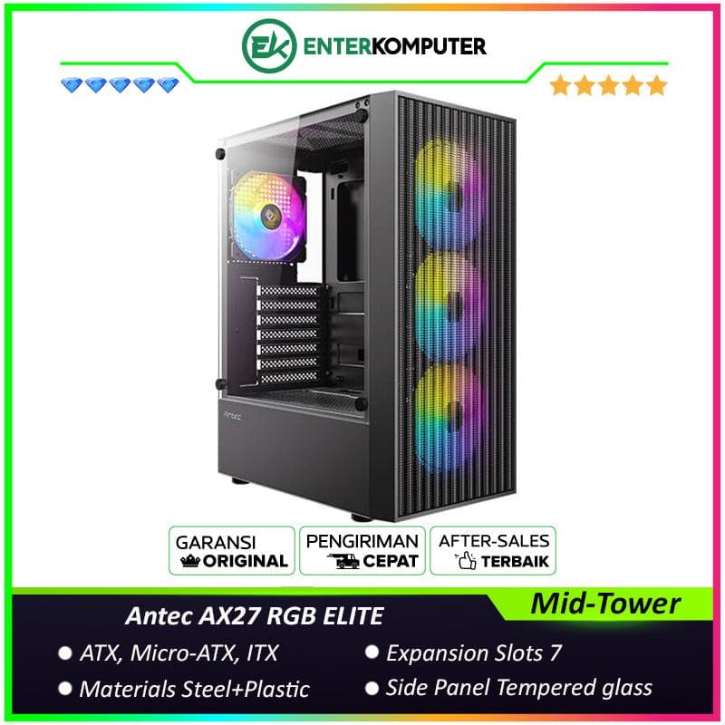 Antec AX27 RGB ELITE - Mid-Tower Gaming Case - Full-Mesh Front Panel Design - Tempered Glass - FREE 4PCS 12CM FRGB FANS - foto 1