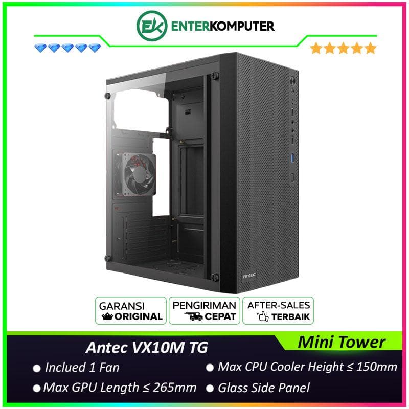 Antec VX10M TG - Mini Tower M-ATX Case - Tempered Glass Side Panel - Free 1Pc 80mm Fans - foto 1
