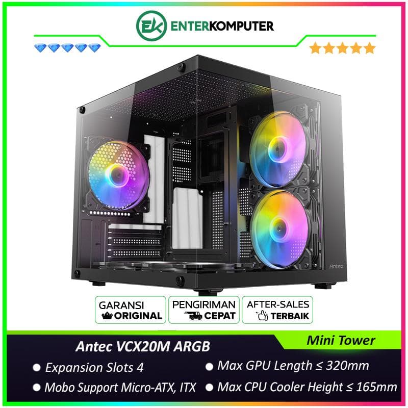 Antec VCX20M ARGB - Mini Tower Gaming Case - Panoramic View - Dual Chamber Design - Tempered Glass - Free 3Pcs 120mm ARGB Fans + 2Pcs 120mm ARGB Fans Reverse - foto 1
