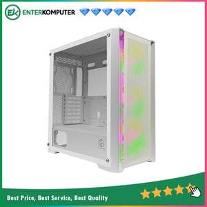 CUBE GAMING SILKA MESH WHITE - ATX - SIDE TEMPERED GLASS - FRONT MESH PANEL - PSU COVER - Dust Filter - FREE 3PCS 12CM RGB FAN - foto 1