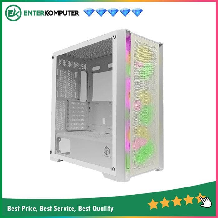 CUBE GAMING SILKA MESH WHITE - ATX - SIDE TEMPERED GLASS - FRONT MESH PANEL - PSU COVER - Dust Filter - FREE 3PCS 12CM RGB FAN - foto 1