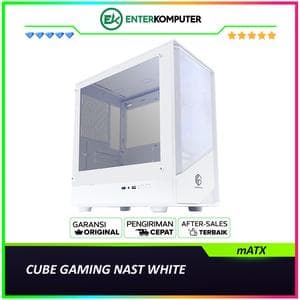 CUBE GAMING NAST WHITE - mATX Gaming Case - All White Inside - Front Mesh & Left Side Tempered Glass - Dust Filter - FREE 2PCS 12CM ARGB Fan - foto 1