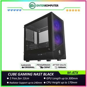 CUBE GAMING NAST BLACK - mATX Gaming Case - Front Mesh & Left Side Tempered Glass - Dust Filter - FREE 2PCS 12CM ARGB Fan - foto 1