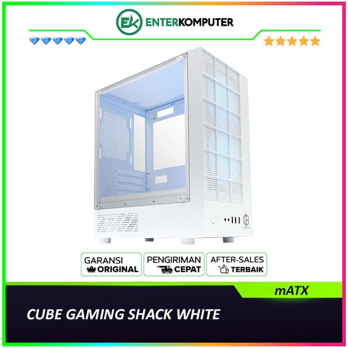 CUBE GAMING SHACK WHITE - mATX Gaming Case - All White Inside - Front Unique Design with Mesh & Left Side Tempered Glass - Dust Filter - FREE 2PCS 12CM ARGB Fan - foto 1