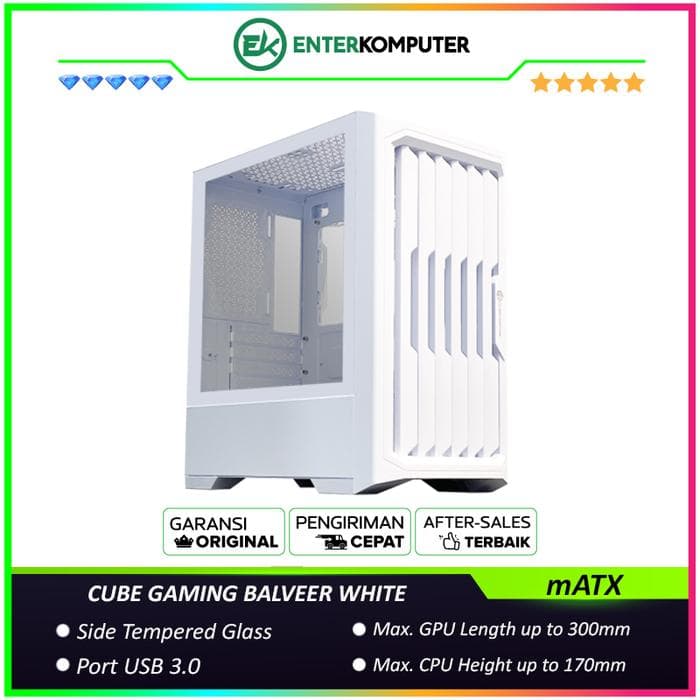 CUBE GAMING BALVEER WHITE - mATX Gaming Case - All White Inside - Front Dust Prevention Design & Left Side Tempered Glass - Dust Filter - PSU Cover - foto 1