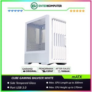 CUBE GAMING BALVEER WHITE - mATX Gaming Case - All White Inside - Front Dust Prevention Design & Left Side Tempered Glass - Dust Filter - PSU Cover - foto 1