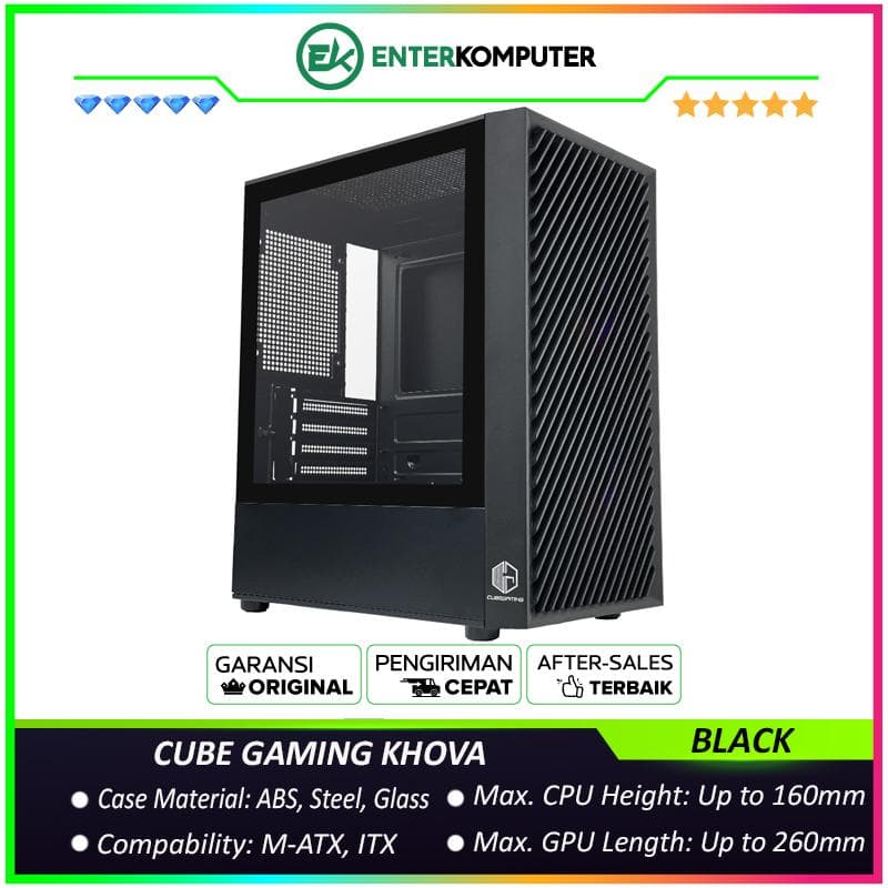 CUBE GAMING KHOVA - mATX Gaming Case - Front Mesh & Left Side Tempered Glass - Dust Filter - PSU Cover - FREE 2Pcs 140mm RGB Fan - foto 1