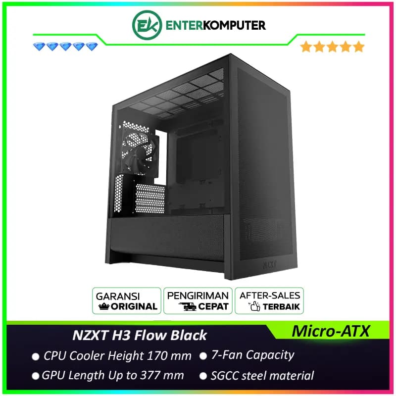 NZXT H3 Flow Black Micro-ATX Airflow Case - foto 1