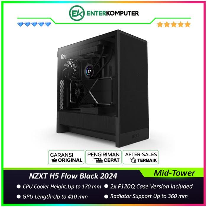 NZXT H5 Flow Black - Mid-Tower Airflow Case (2024) - foto 1