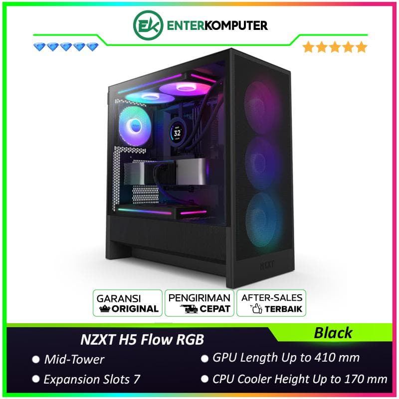 NZXT H5 Flow RGB Black - Mid-Tower Airflow Case with RGB Fans - foto 1