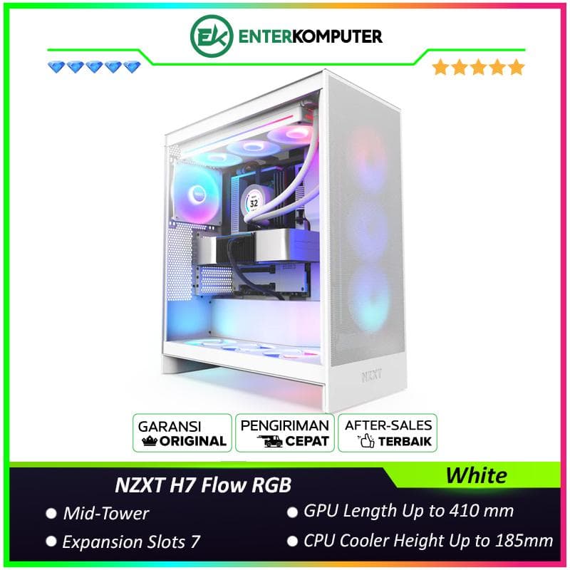 NZXT H7 Flow RGB White - Mid-Tower Airflow Case with RGB Fans - foto 1