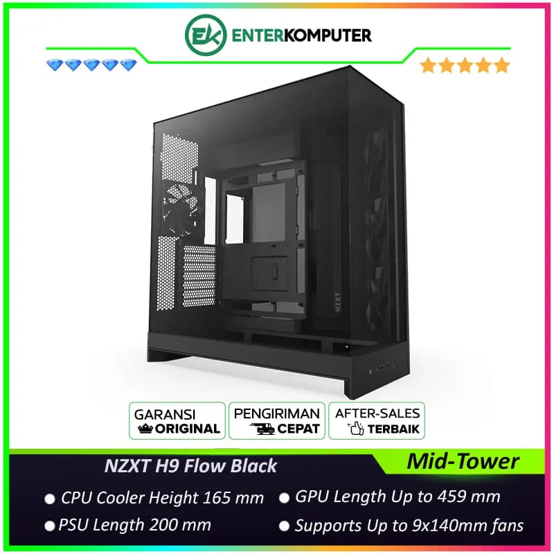 NZXT H9 Flow Black - Large Dual-Chamber Mid-Tower ATX Airflow Case - foto 1