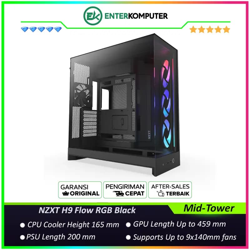 NZXT H9 Flow RGB Black - Large Dual-Chamber Mid-Tower ATX Airflow Case with RGB - foto 1