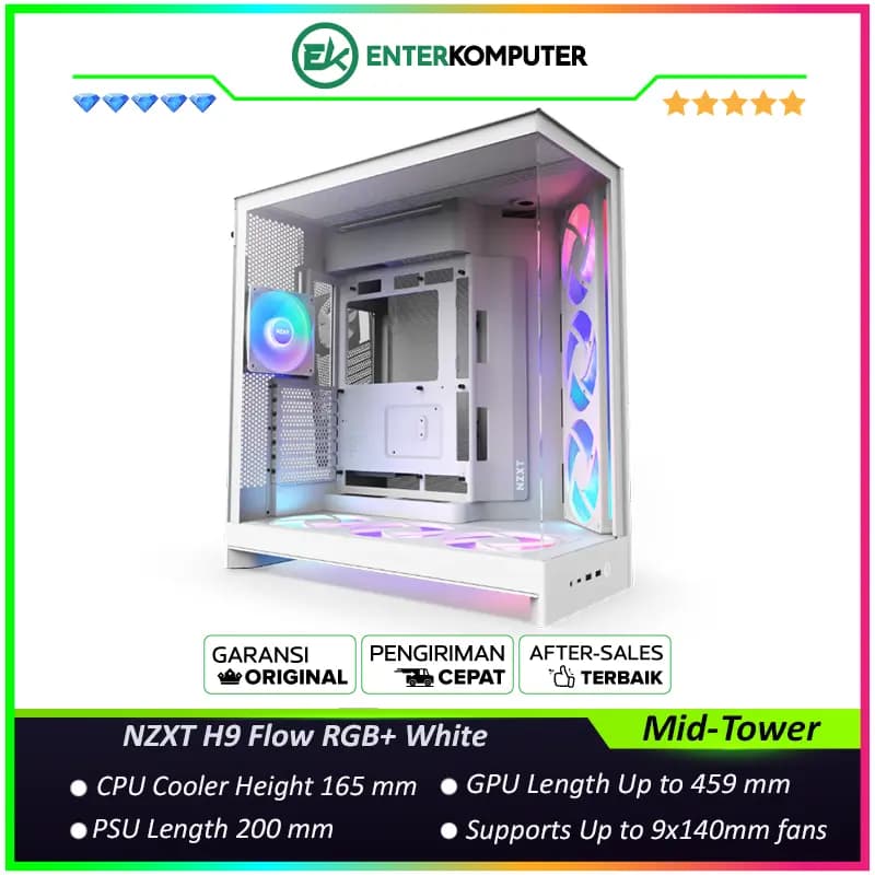 NZXT H9 Flow RGB+ White - Large Dual-Chamber Mid-Tower ATX Airflow Case with RGB and Control Hub - foto 1