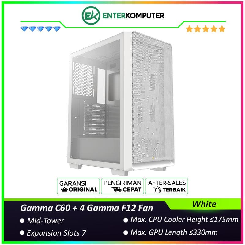 Ocypus Gamma C60 White Mid-Tower Airflow Case with Grilles + 4 Gamma F12 Fan - foto 1
