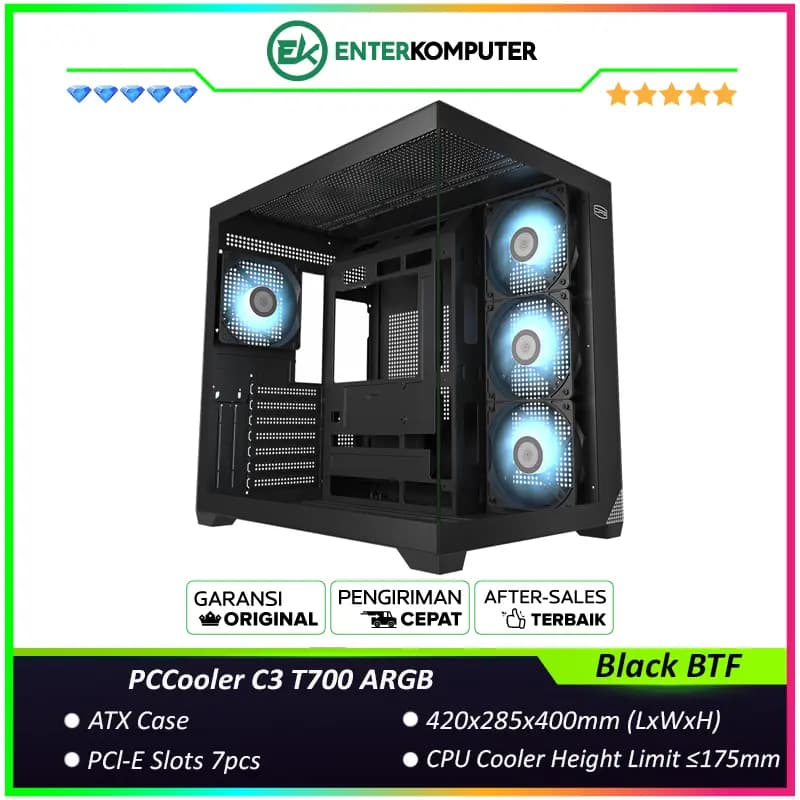 PCCooler C3 T700 ARGB Black BTF Panoramic Window Case - foto 1