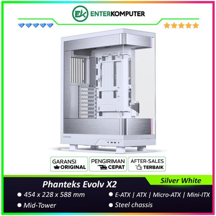 Phanteks Evolv X2 Silver White Unique See-through Glass Mid-Tower Case - foto 1