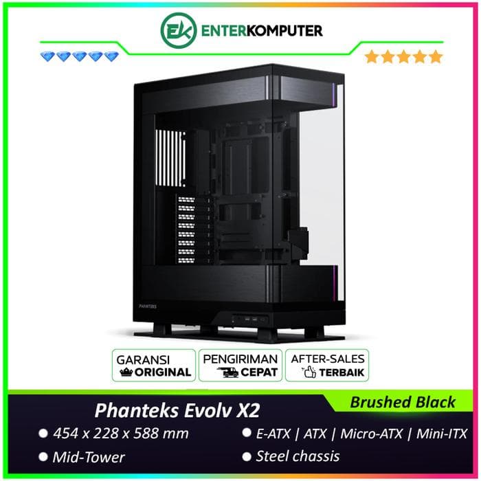 Phanteks Evolv X2 Brushed Black Unique See-through Glass Mid-Tower Case - foto 1