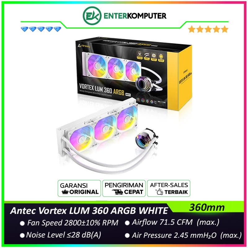 Antec Vortex LUM 360 ARGB WHITE - Suspended Spiral Pump Head Design - Extreme Cooling Performance - Highly Efficient Cooling Pump - 3x PWM ARGB WHITE Fan - foto 1